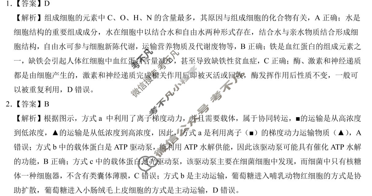 [学科网]2024届高三1月大联考考后强化卷(新课标卷)生物答案