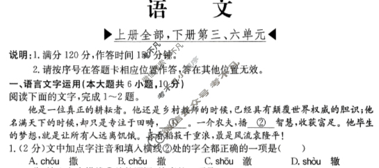 江西省2024届九年级第四次阶段适应性评估[R-PGZX A JX]语文试题