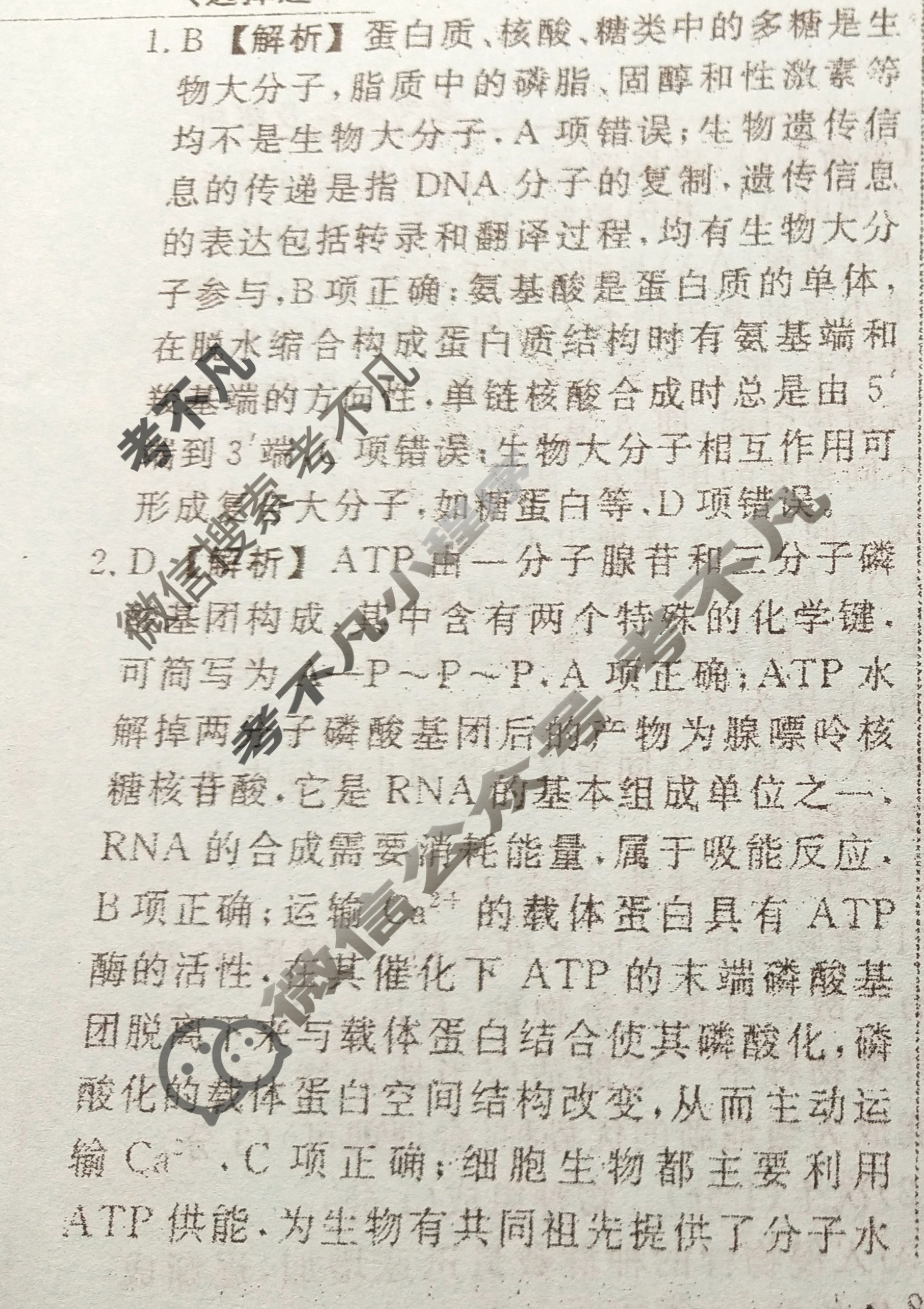 名师卷 2024年高考模拟调研卷[新教材▣]生物(三)3答案
