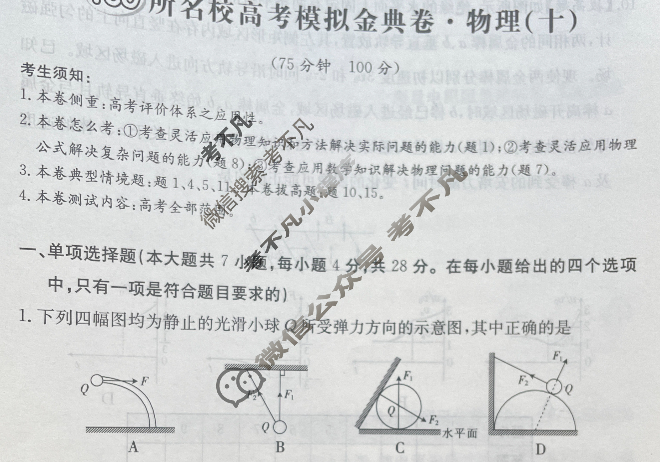 2024年100所名校高考模拟金典卷[24新高考·JD·物理-GS]物理(十)10试题