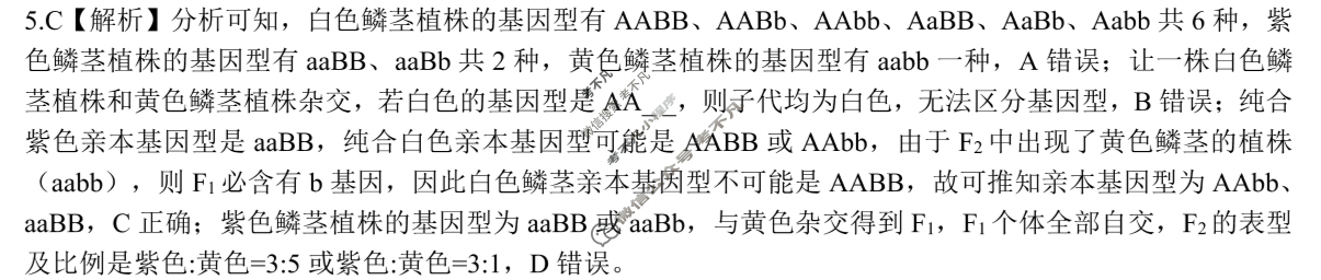 [百师联盟]2024届高三仿真模拟考试(一)1 生物(山东卷)答案