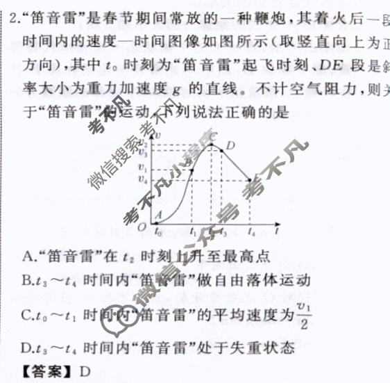 衡中同卷 2023-2024学年度高考总复习专题卷[新教材版L]物理(二)2答案