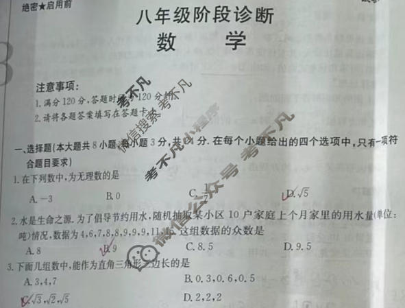 陕西省2023-2024学年金太阳八年级阶段诊断(✿)数学试题