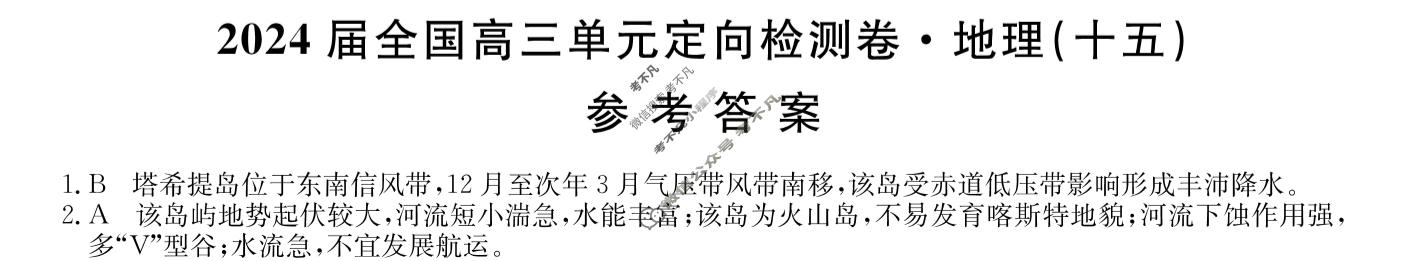 [九师联盟]2024届全国高三单元定向检测卷(新教材KH) 地理(十五)15答案