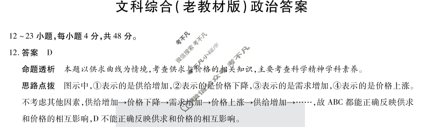 [天一大联考]2023-2024学年高中毕业班阶段性测试(六)6文科综合(老教材版)答案