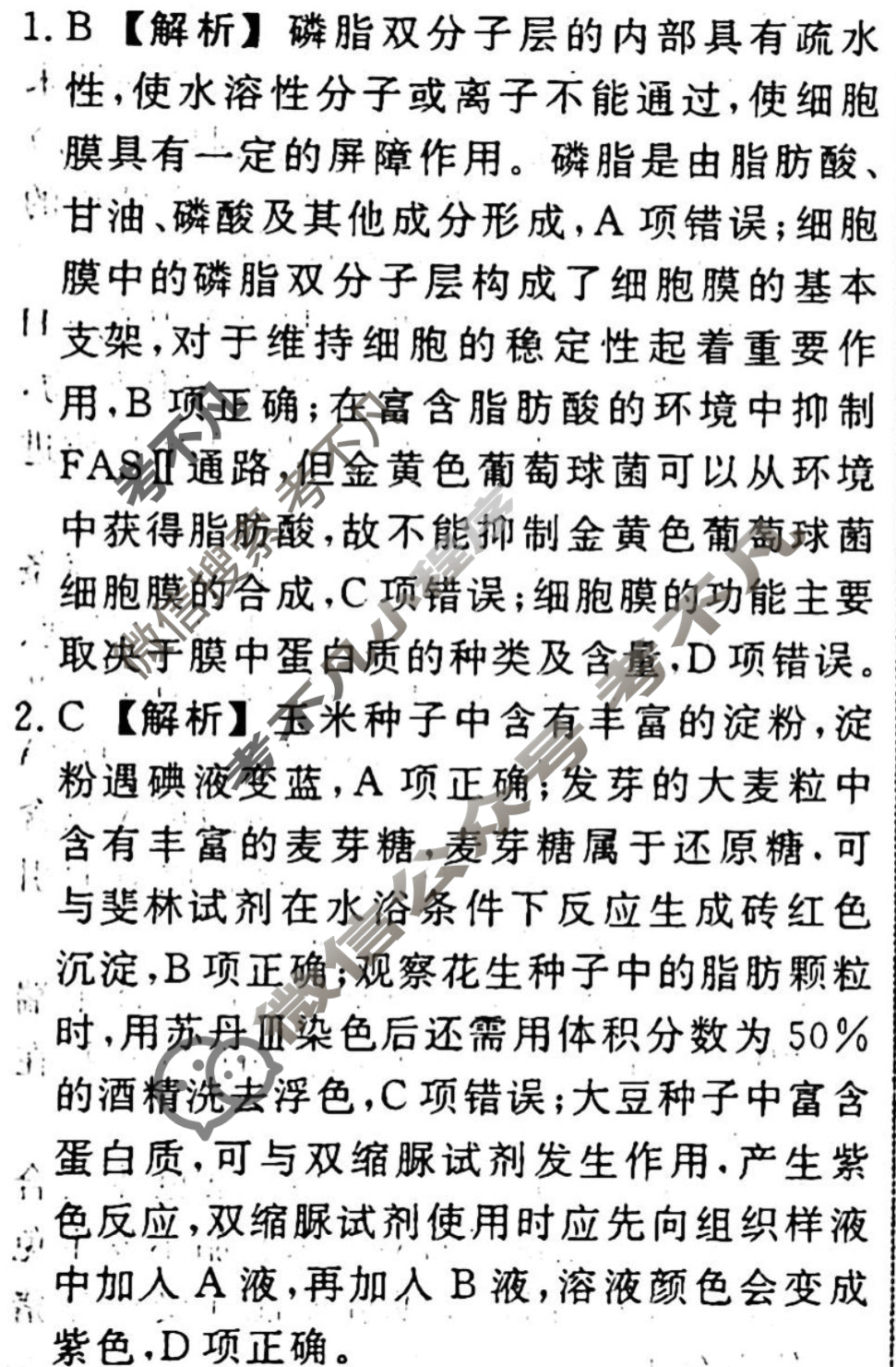 名师卷 2024年高考模拟调研卷[安徽省※]生物(四)4答案