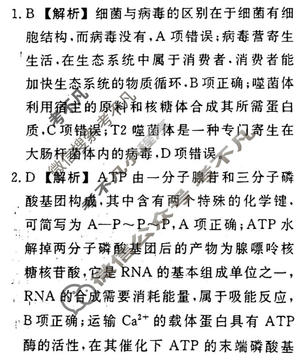 名师卷 2024年高考模拟调研卷[新高考◈]理科综合(三)3答案