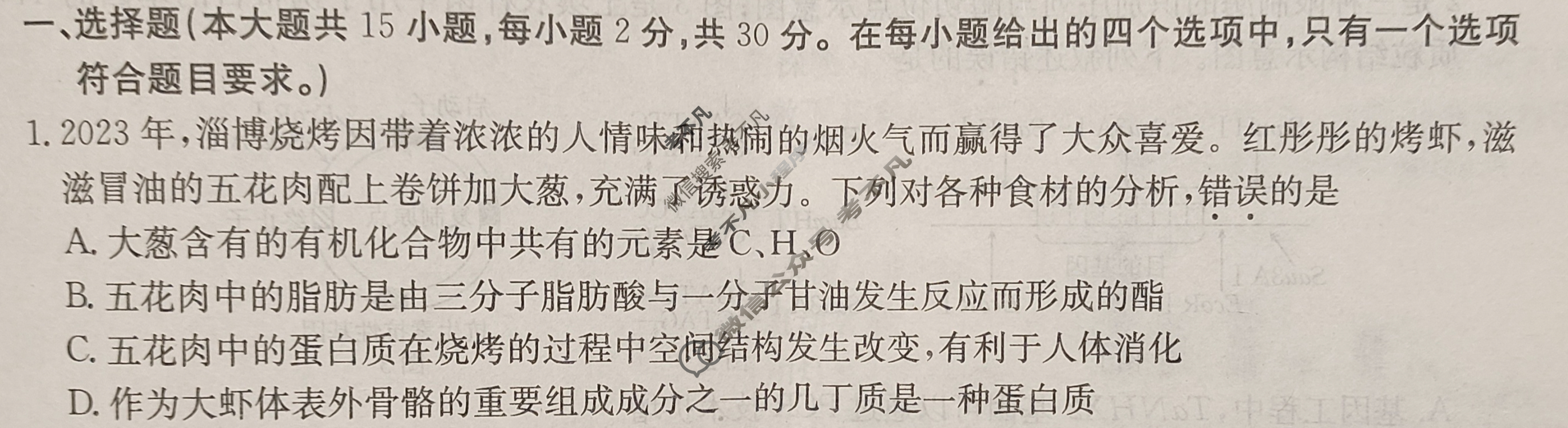 山东省2024年普通高中学业水平等级考试·生物学(五)5[24·(新高考)ZX·MNJ·生物学·SD]试题