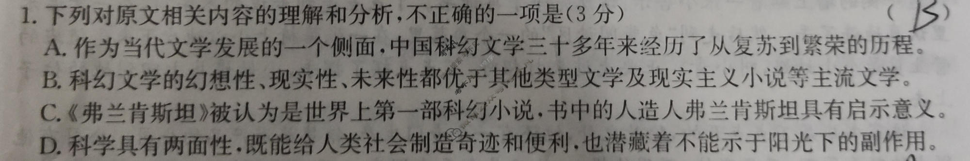 高三2024年全国高考冲刺压轴卷(一)1语文(新课标)试题