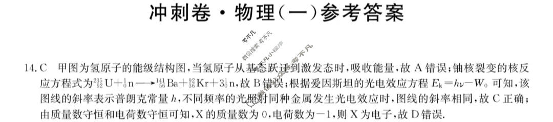 高三2024年全国高考冲刺压轴卷(一)1理科综合(老高考)答案