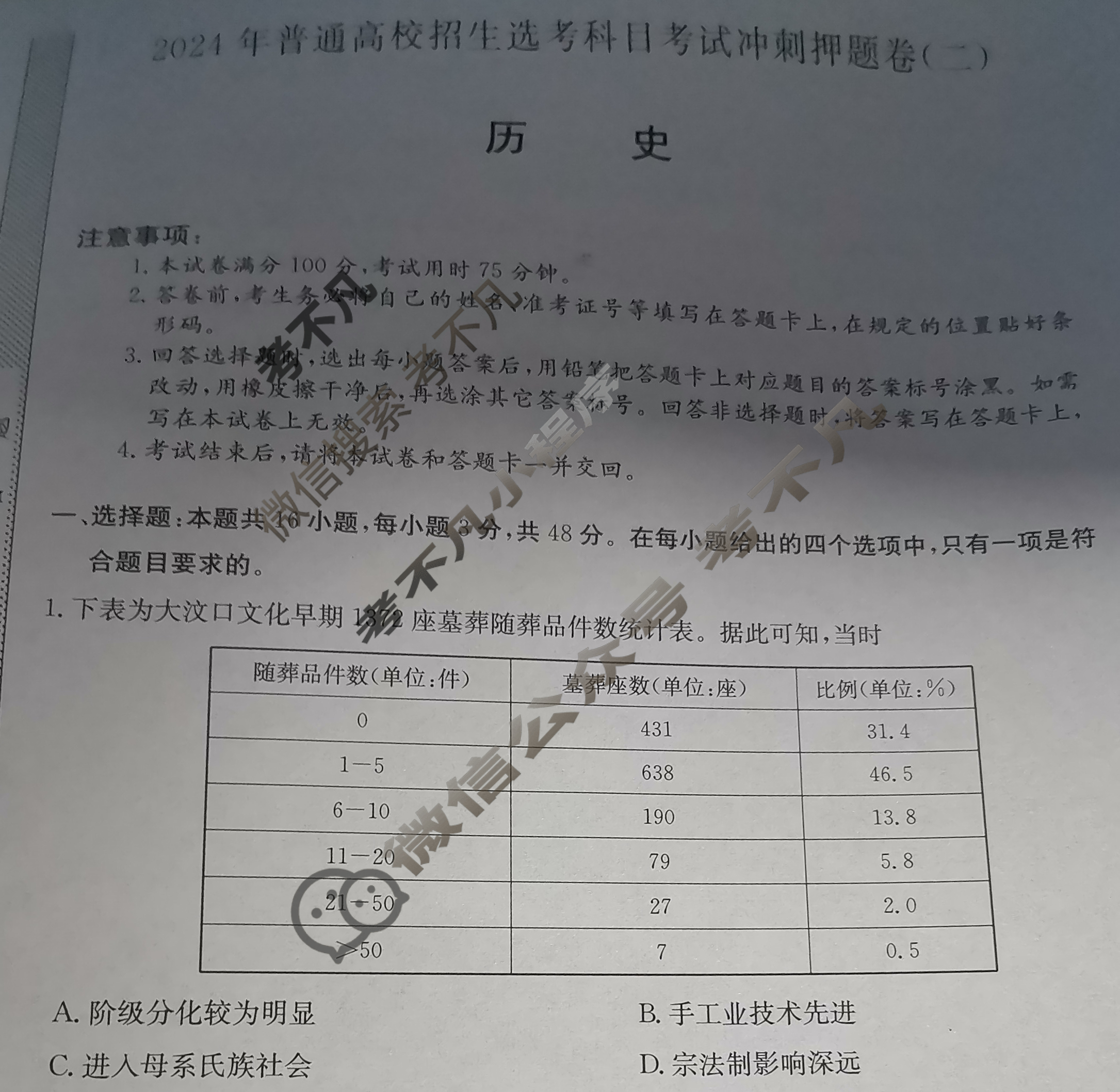 高三2024年普通高校招生选考科目考试冲刺押题卷(二)2历史BN试题
