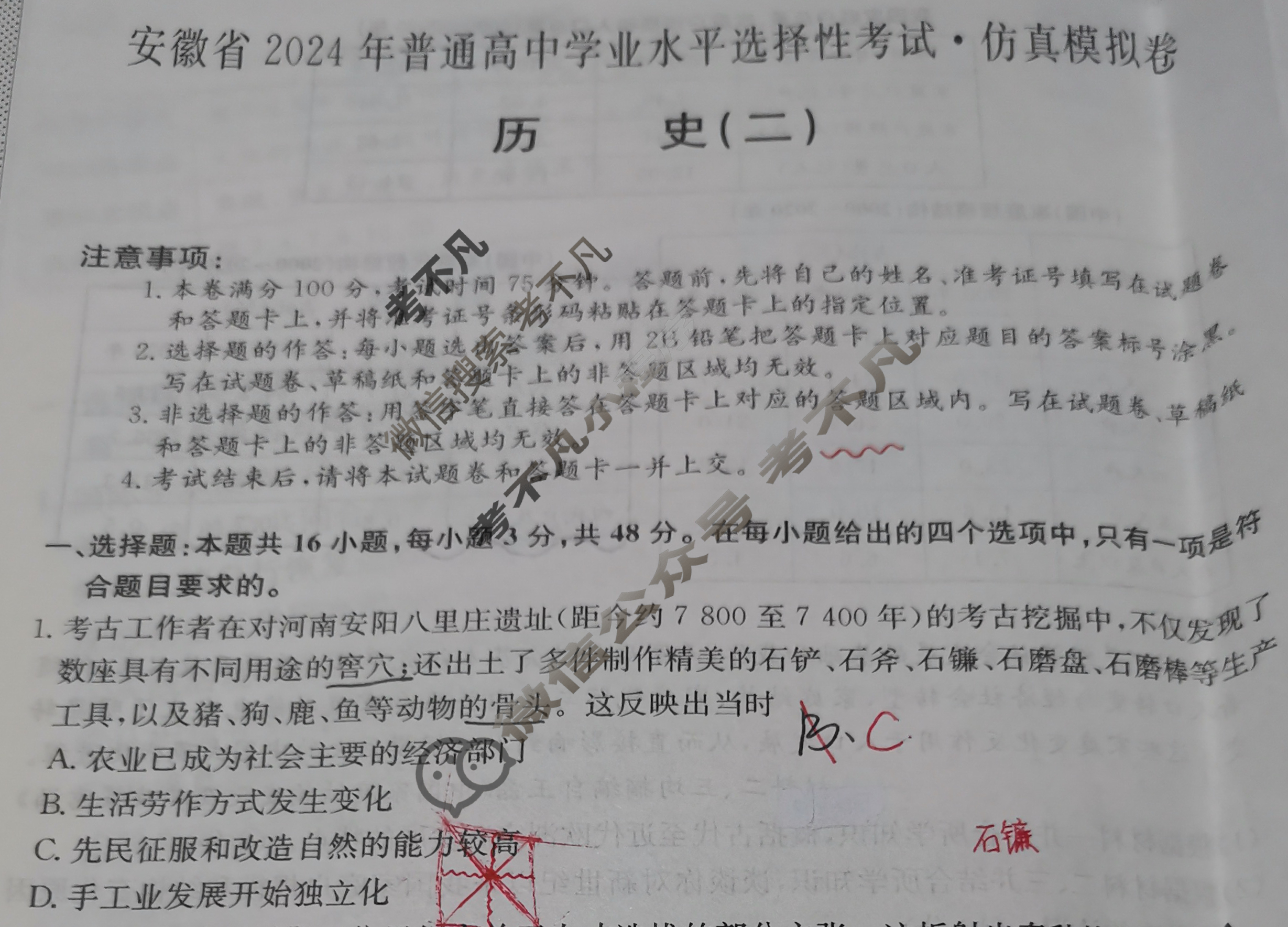 安徽省高三2024年普通高中学业水平选择性考试·仿真模拟卷(新高考)安徽(二)2历史(安徽)试题