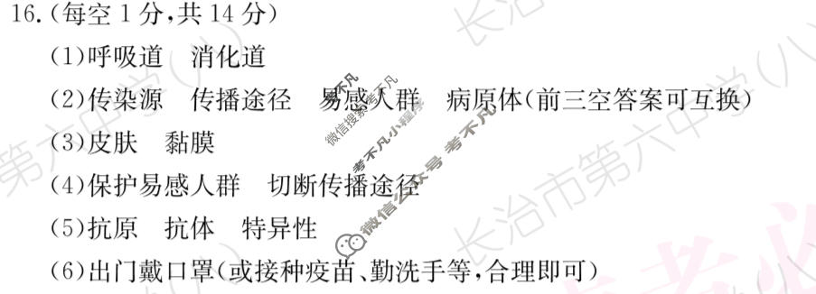 山西省2023~2024学年度八年级下学期阶段评估(一)[5L SJB-SHX]生物答案