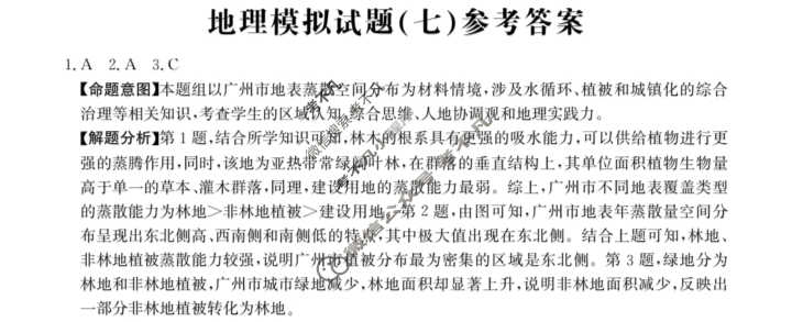 湖北省2024年普通高中学业水平选择性考试·地理(七)7[24·(新高考)ZX·MNJ·地理·HUB]答案