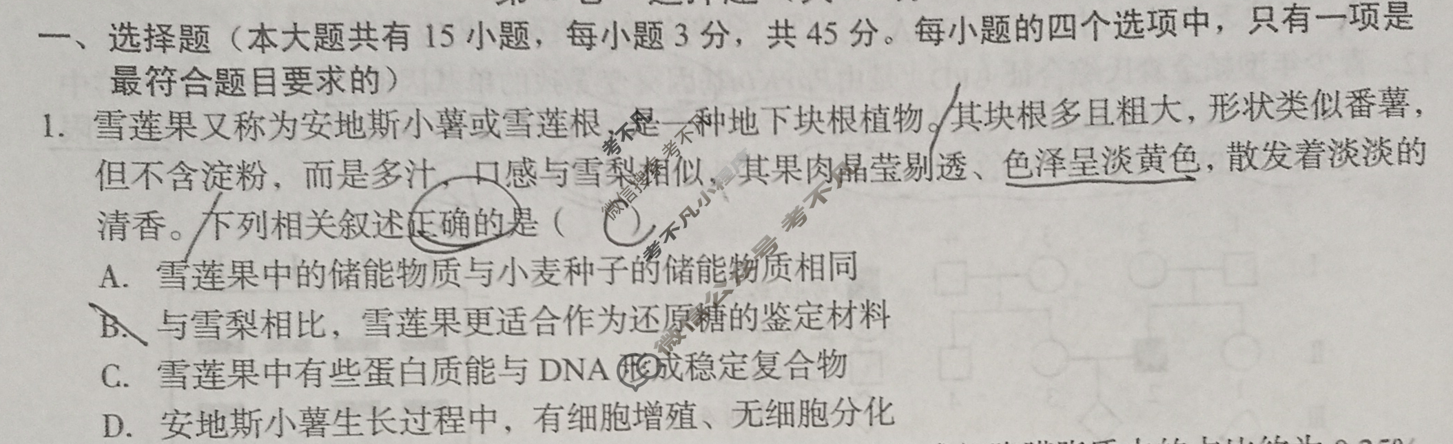 [1号卷]A10联盟2024届高三4月质量检测考试生物试题