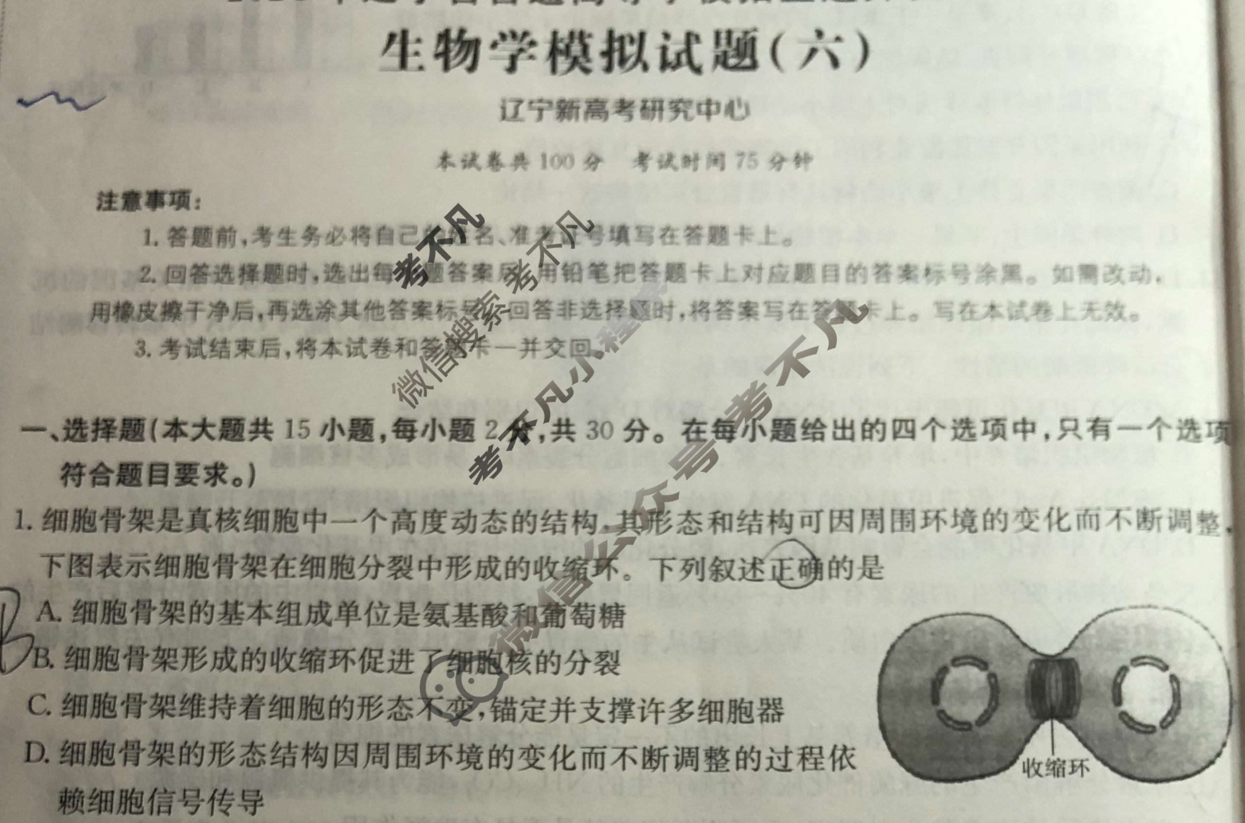 辽宁省2024年普通高中学业水平选择性考试·生物学(六)6[24·(新高考)ZX·MNJ·生物学·LN]试题