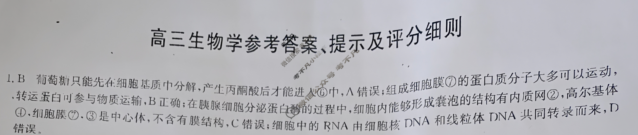 [九师联盟]2024届高三3月质量检测生物N答案