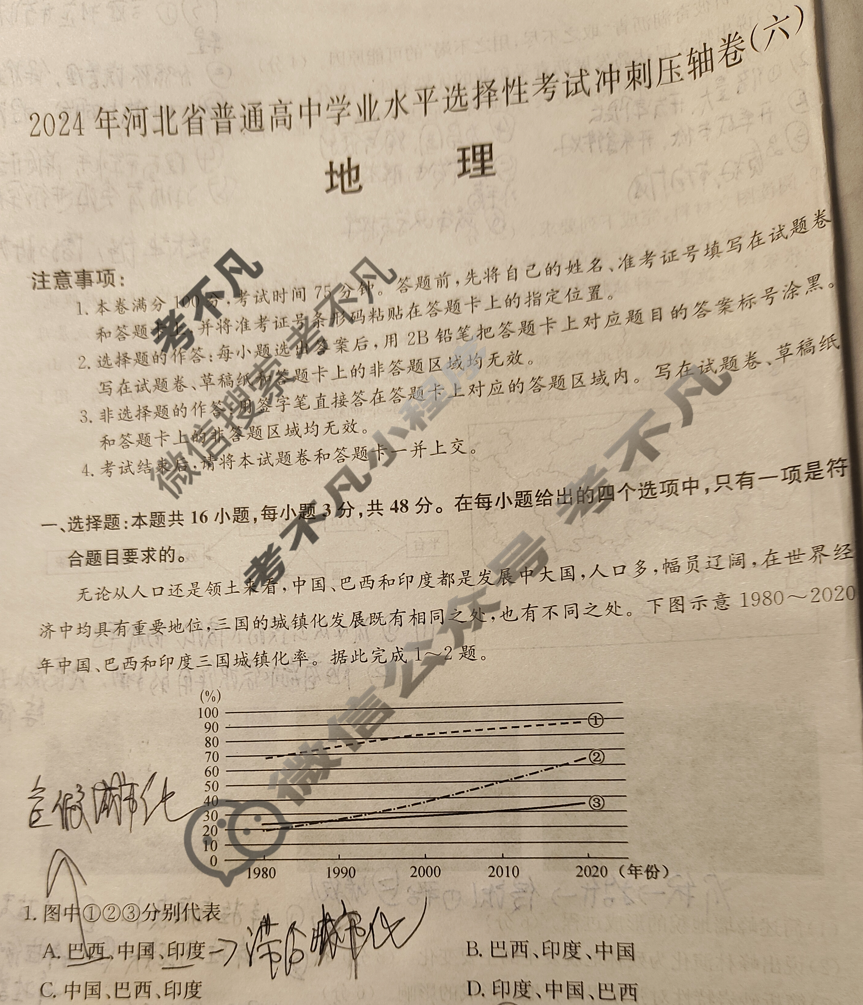 高三2024年河北省普通高中学业水平选择性考试冲刺压轴卷(六)6地理(河北)试题