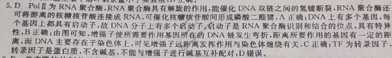 高三2024年普通高校招生选考科目考试冲刺押题卷(一)1生物AN答案