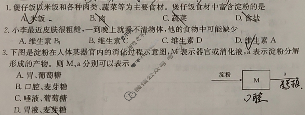 安徽省2023~2024学年度七年级教学素养测评[✰BSD-AH]生物试题
