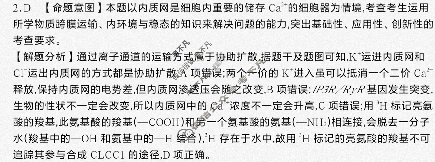 安徽省2024年普通高中学业水平选择性考试·生物学(六)6[24·(新高考)ZX·MNJ·生物学·AH*]答案