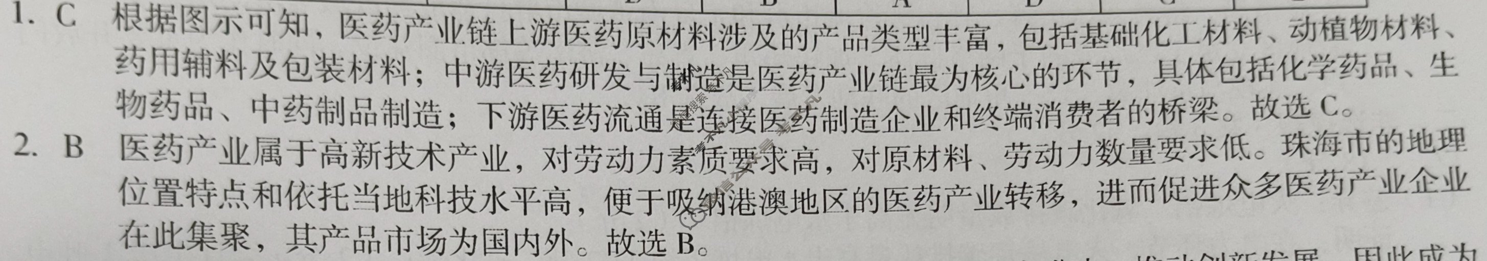 [1号卷]A10联盟2022级高二下学期4月期中考地理答案