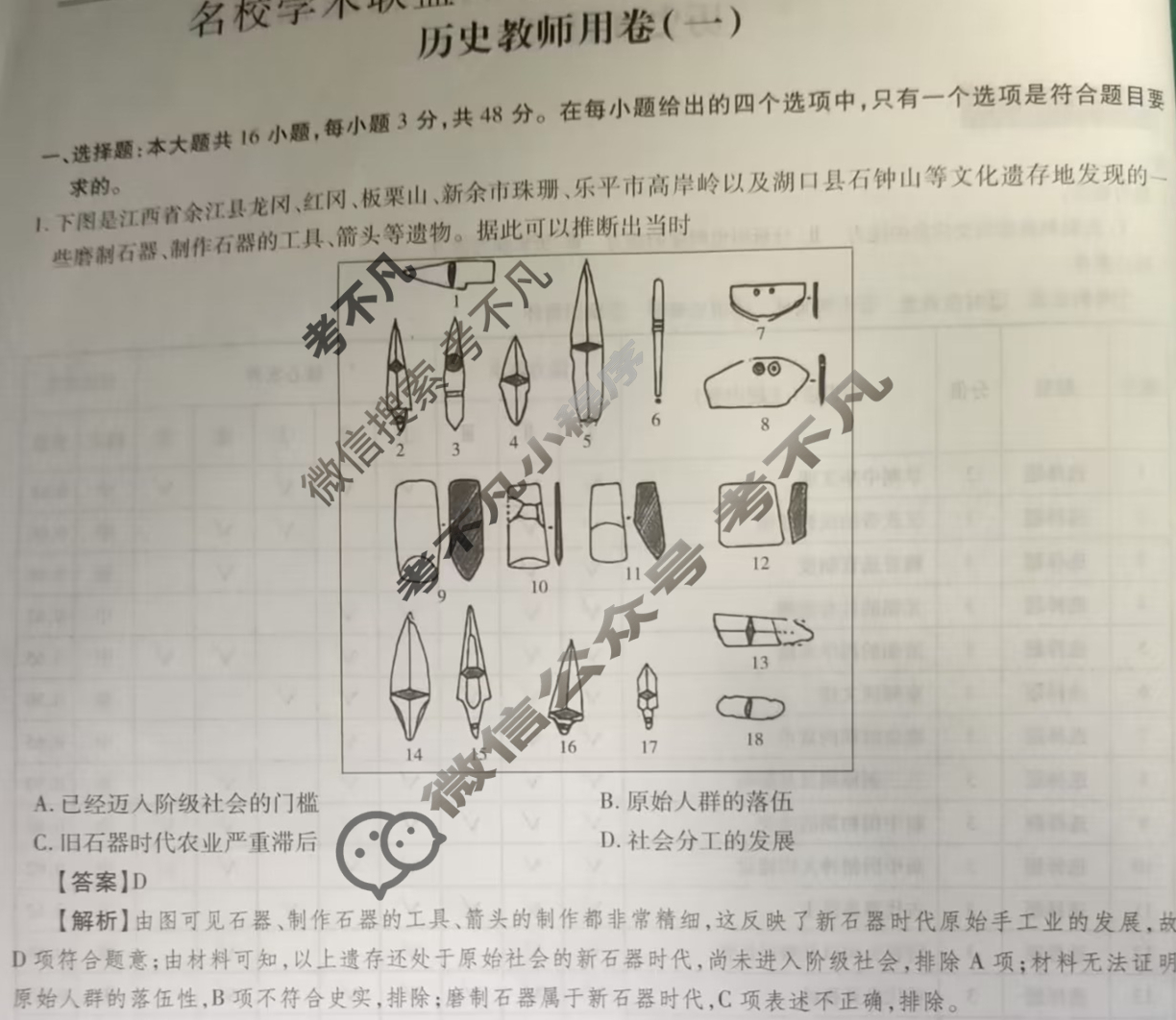 [智慧上进]2024届名校学术联盟·考前冲刺·精品预测卷(一)1历史·JX答案