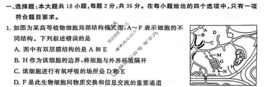 高三2024年普通高中学业水平选择性考试压轴卷(T8联盟)(二)生物试题