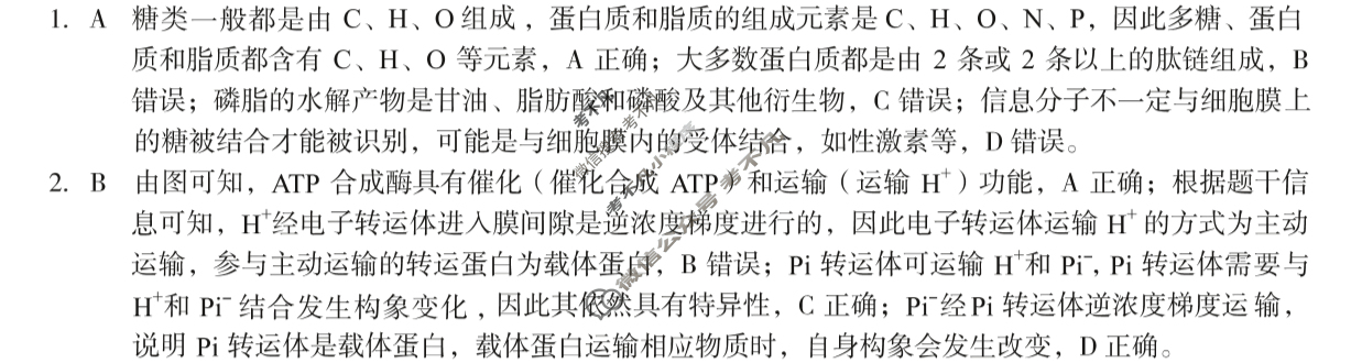 [1号卷]A10联盟2024年高三最后一卷生物答案