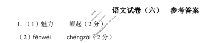 [高才博学]2024年河北省初中毕业生升学文化课模拟测评(六)6语文答案