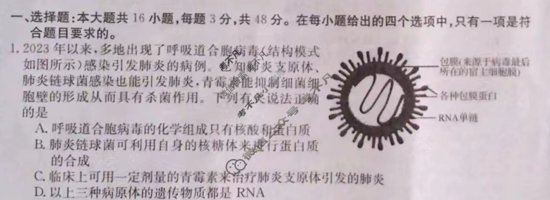 高三2024普通高中学业水平选择性考试·临门一卷(二)2生物(新教材-GG)试题