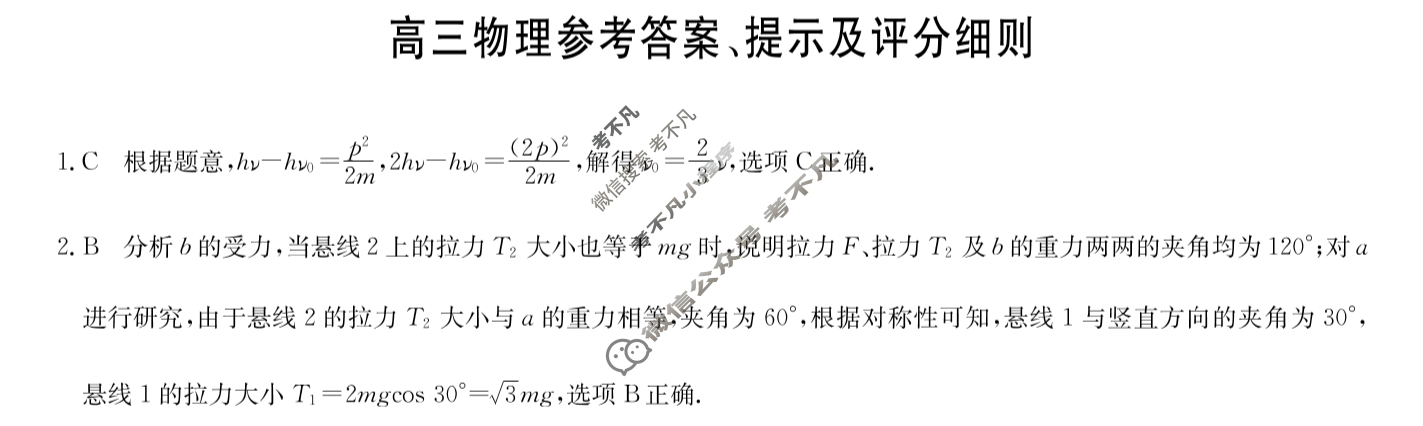 [九师联盟]2024届高三5月考前押题(角标含有G)物理X-G答案