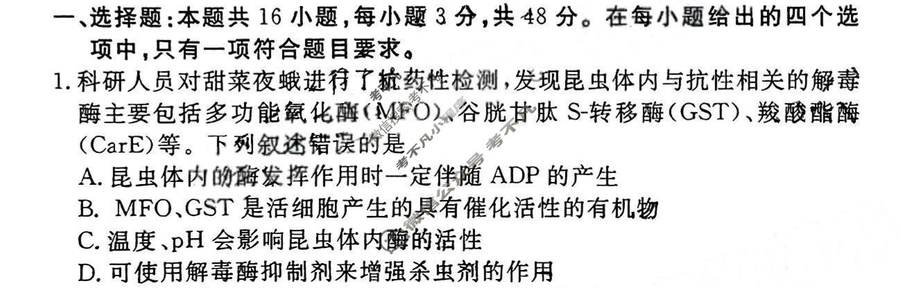 2024届衡水金卷先享题 压轴卷[贵州专版]生物(二)2试题