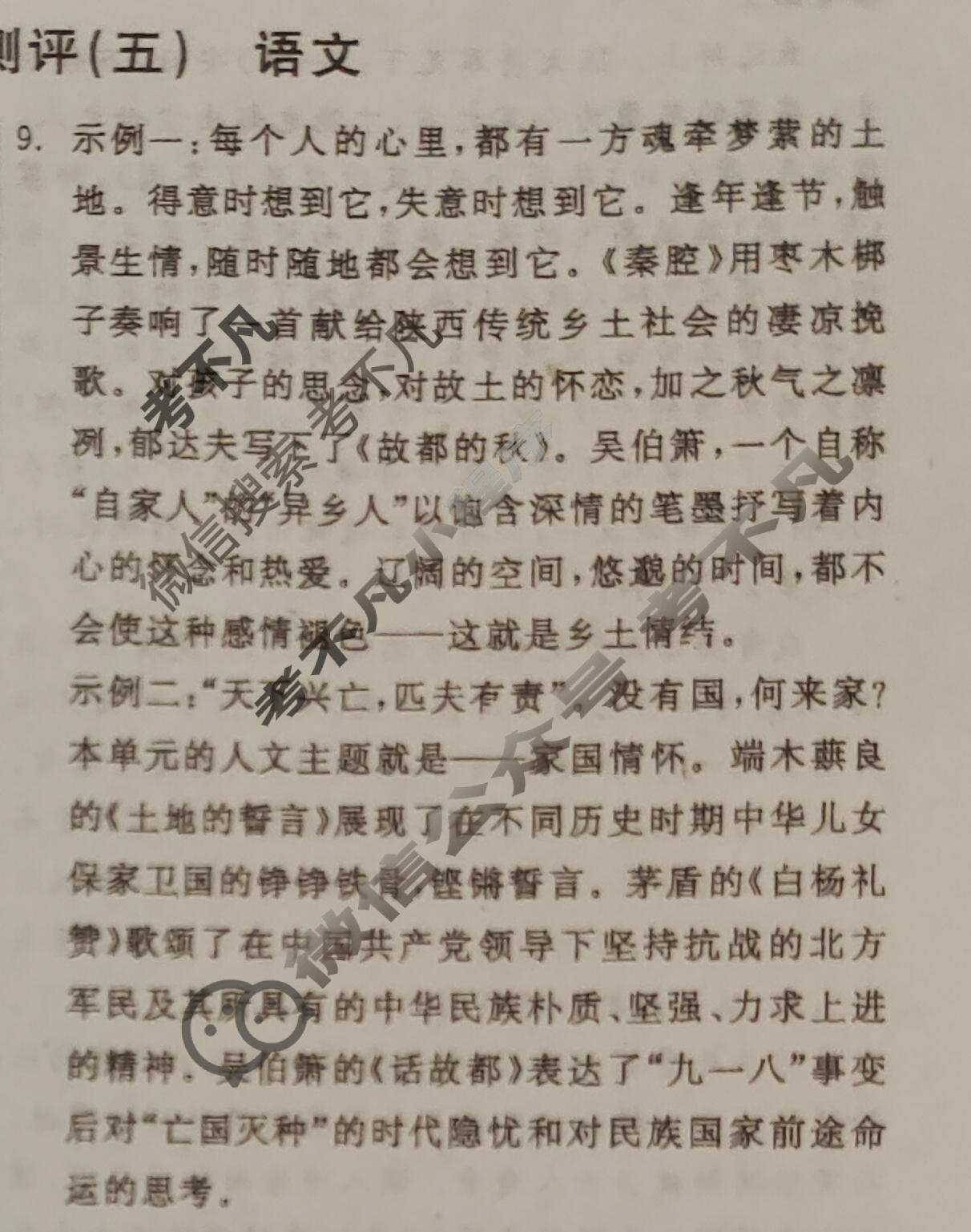 [真题密卷]2024年高三学科素养月度测评(五)5语文答案