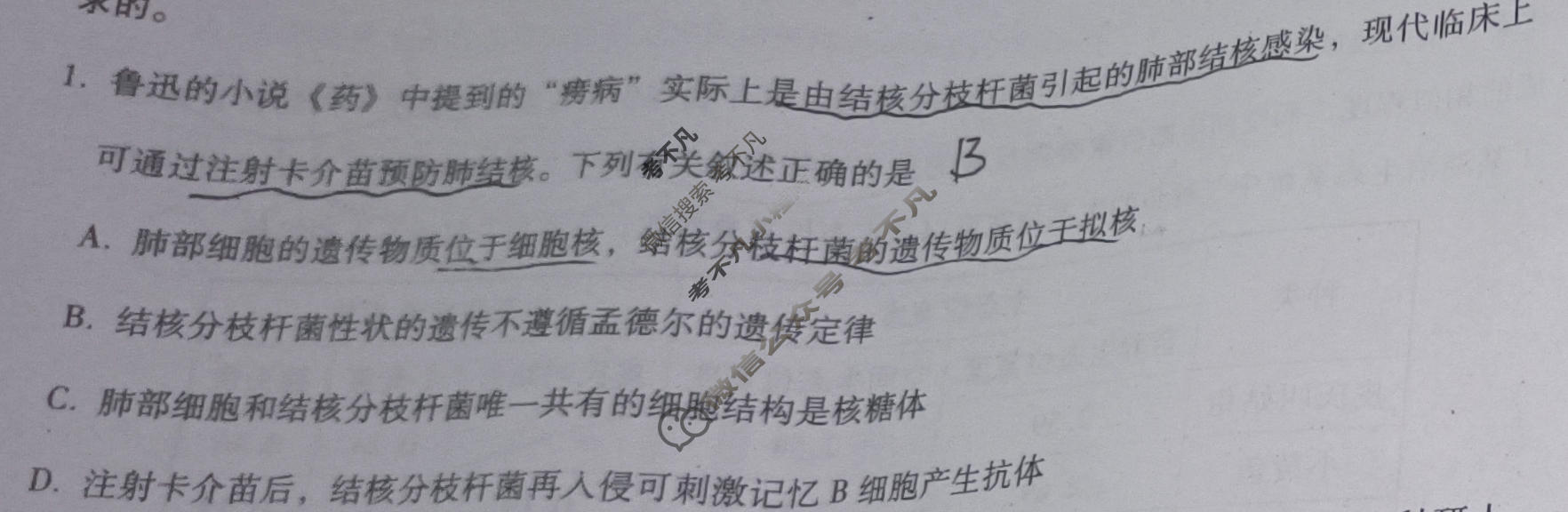 [重庆市]巴蜀中学2024届高考适应性月考卷(十)(黑黑白黑白黑黑)生物试题
