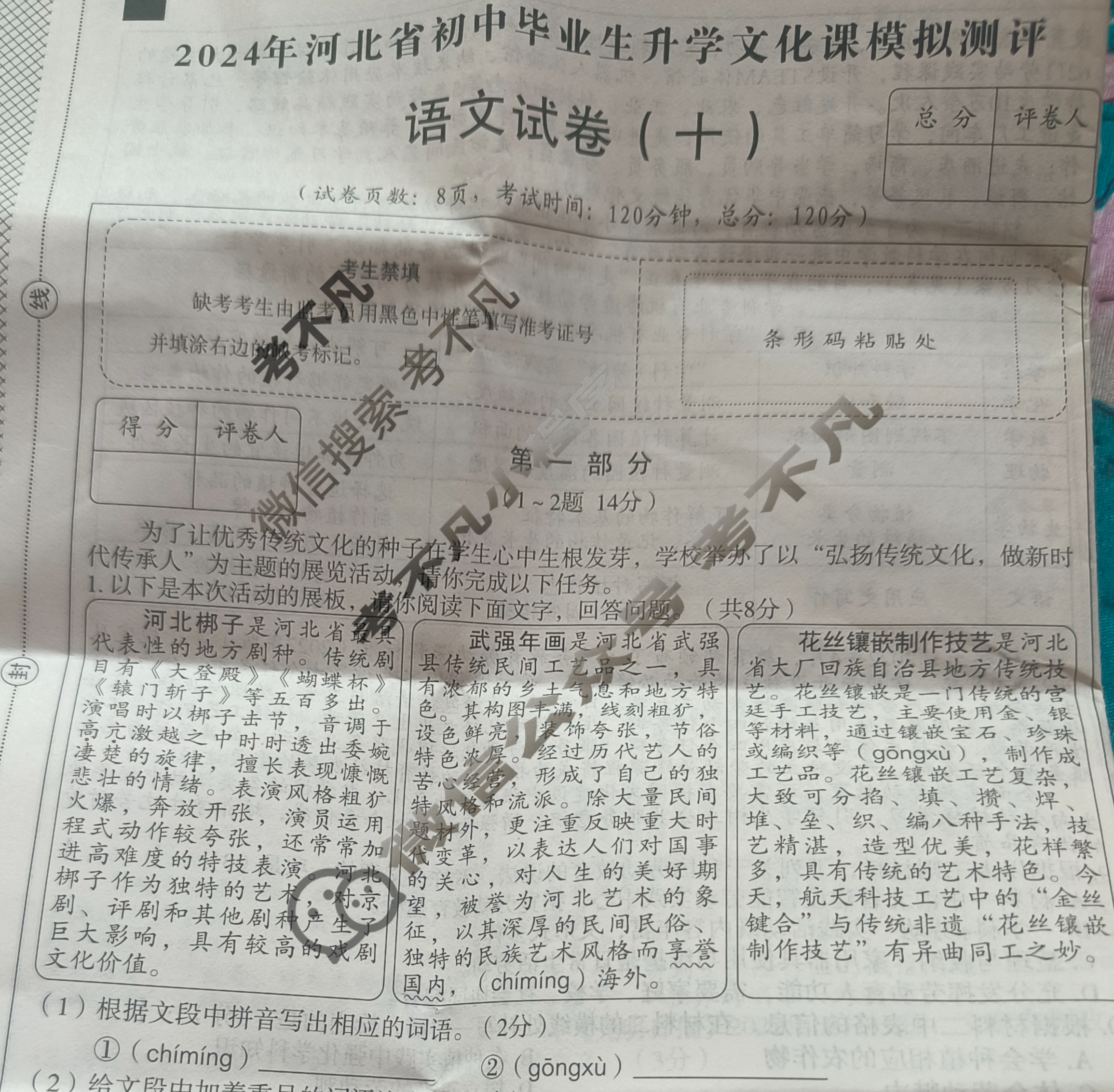 [高才博学]2024年河北省初中毕业生升学文化课模拟测评(十)10语文试题