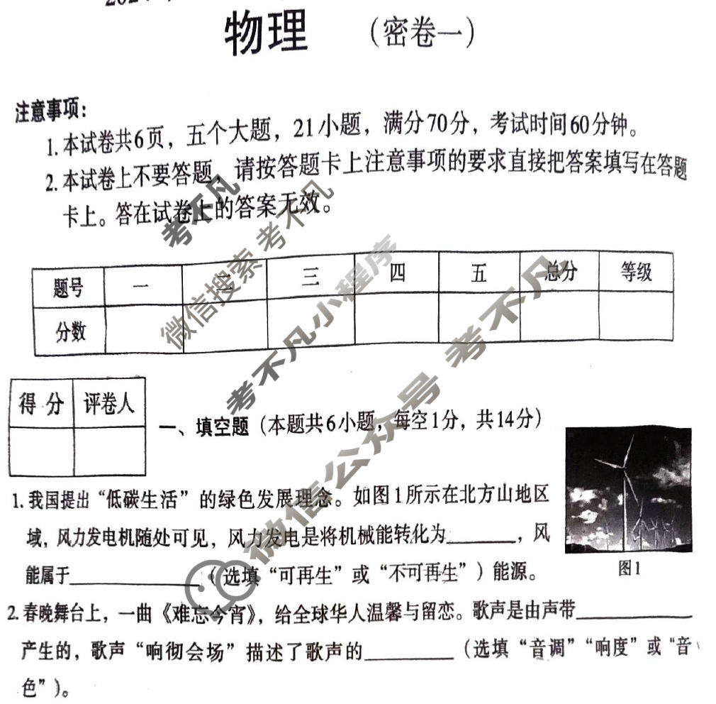 [文博志鸿]2024年河南省普通高中招生考试模拟试卷(密卷一)物理试题