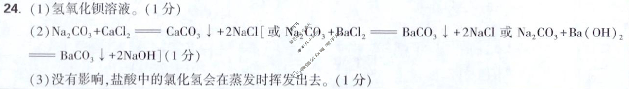 [万唯中考]2024年河南省初中学业水平考试(白卷)化学答案