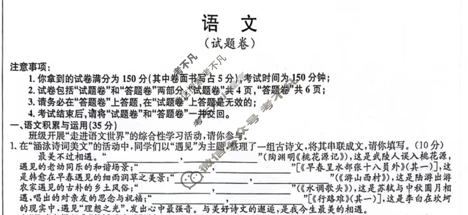 中考2024年安徽省初中学业水平考试(试题卷)语文试题