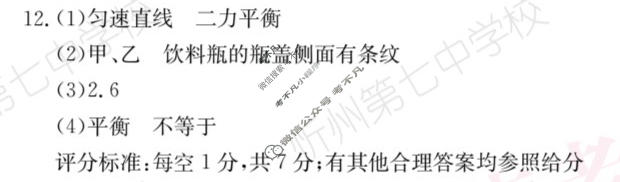 山西省2023~2024学年度八年级下学期阶段评估(二)[7L R-SHX]物理答案