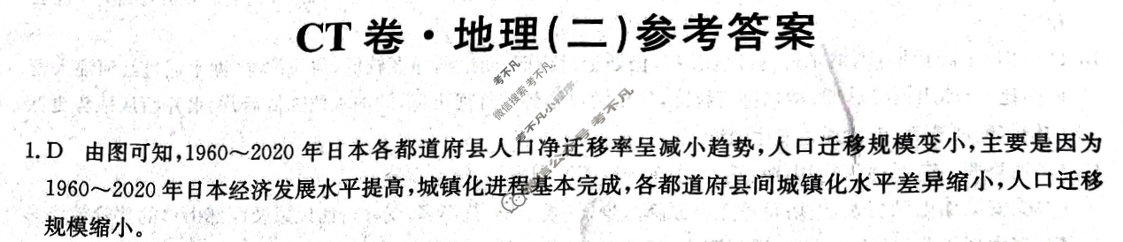 高三2024年湖南省普通高中学业水平选择性考试猜题信息卷(二)2地理(湖南)答案