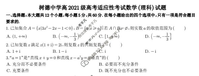 2024年高三树德中学高2021级高考适应性考试理科数学试题