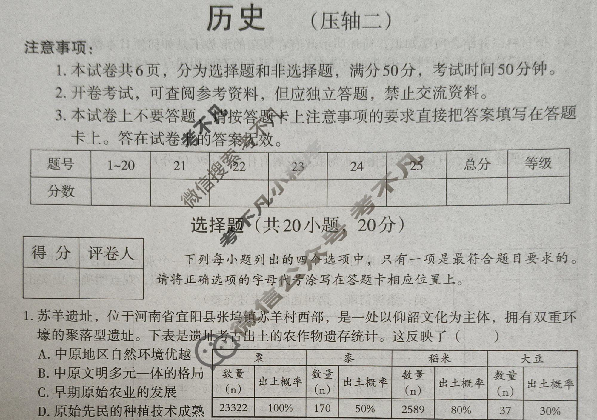 [文博志鸿]2024年河南省普通高中招生考试模拟试卷(压轴二)历史试题