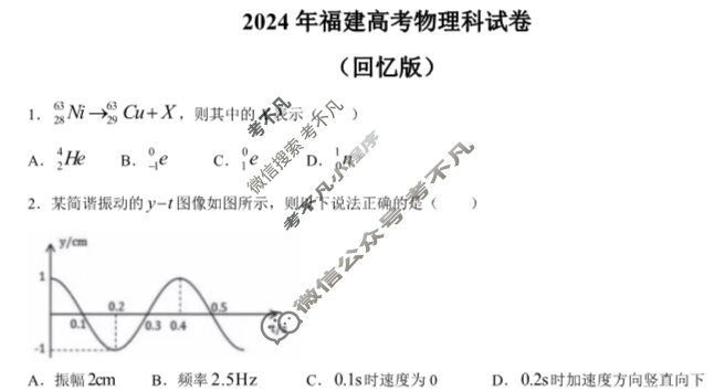 2024年高考真题[福建卷]物理(福建)试题