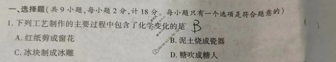 中考2024年陕西省初中学业水平考试压轴卷化学B试题