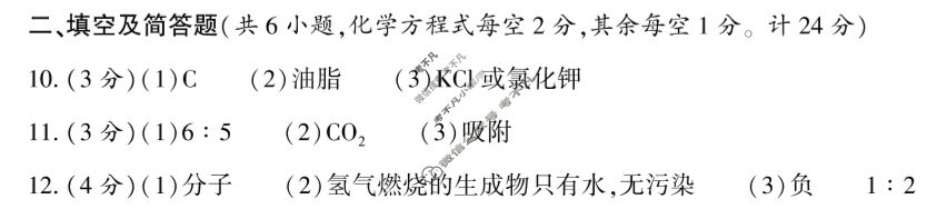中考2024年陕西省初中学业水平考试压轴卷化学B答案