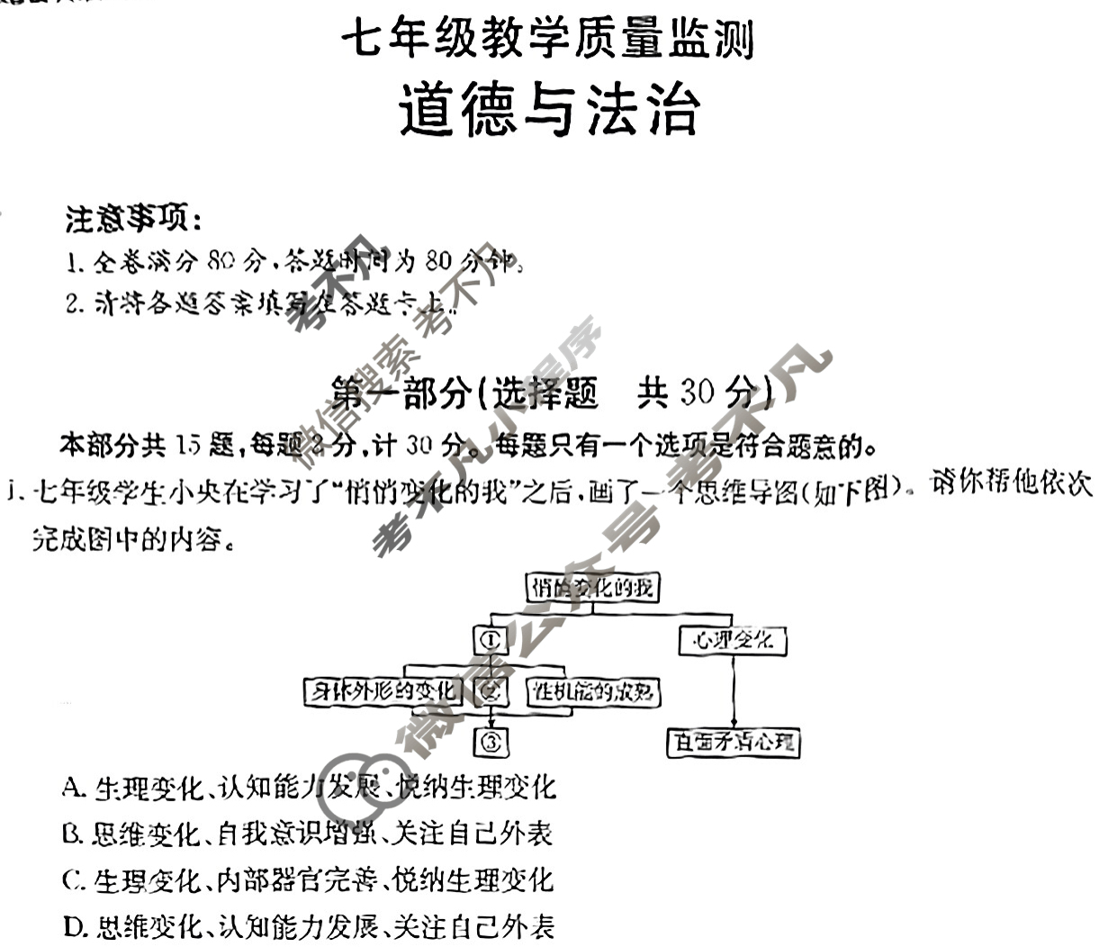 陕西省金太阳2023-2024学年七年级教学质量监测(♬)道德与法治试题