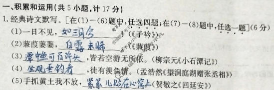 陕西省金太阳2024届七年级学业水平质量监测(双倒三角形)语文试题
