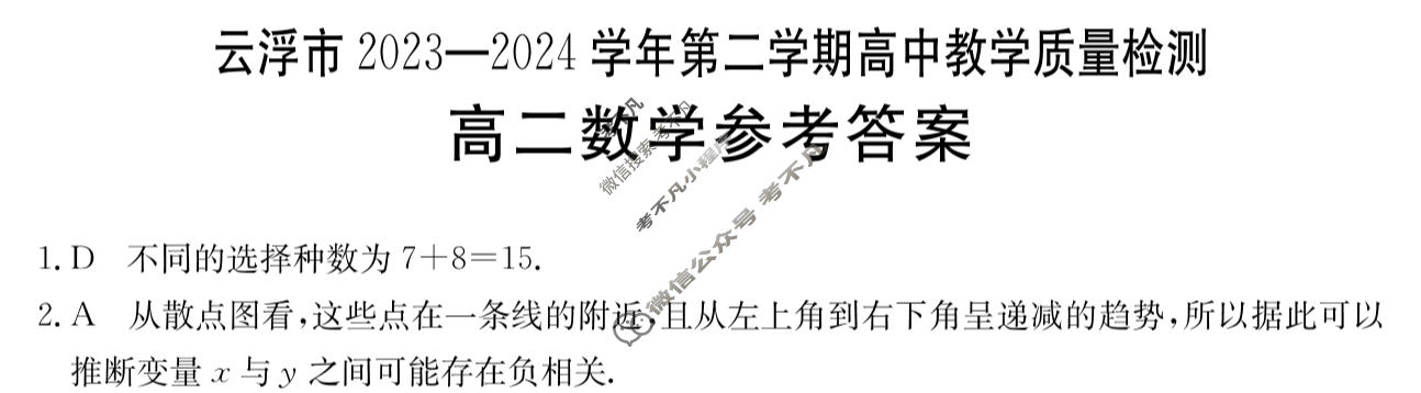 云浮市2023-2024学年第二学期高中教学质量检测高二金太阳联考(24-564B)数学答案