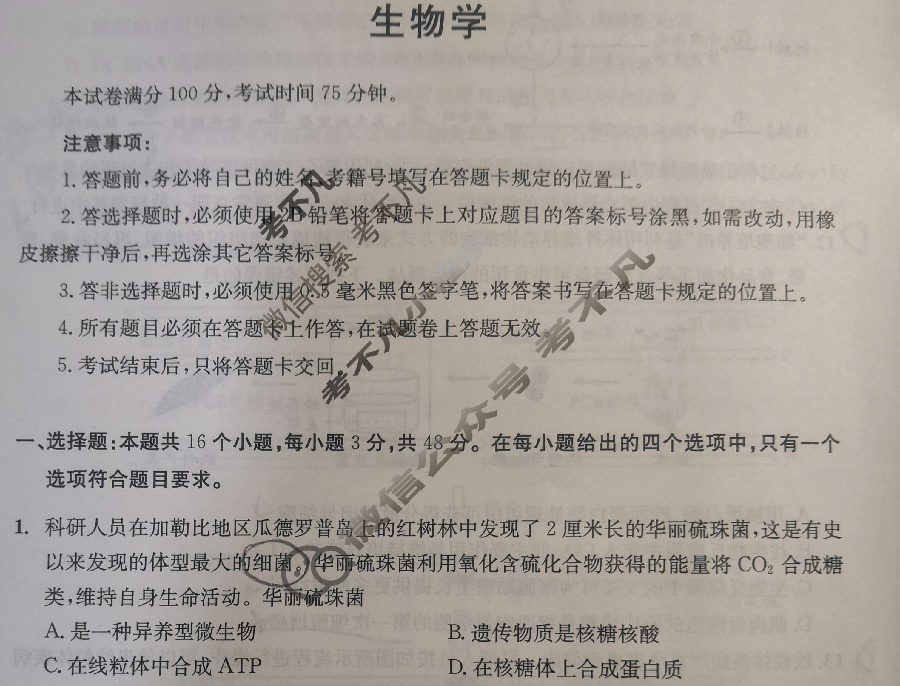 2024年四川省成都市2022级高中毕业班摸底测试生物试题